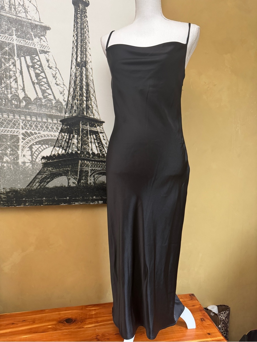 Forever 21 Black Satin Slip Maxi Dress
